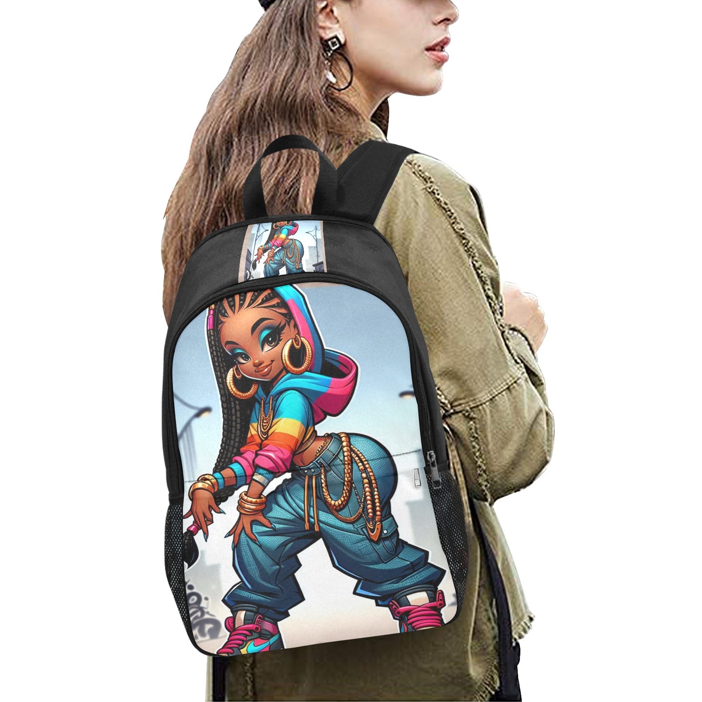 Fabric Backpack with Side Mesh Pockets (1659)