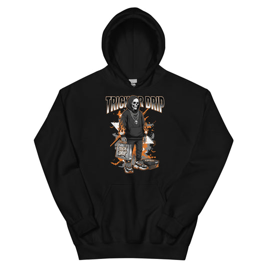 Trick or Drip Halloween graphic hoodie in black - front view